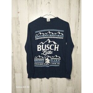 Busch Latte Ugly Christmas Long Sleeve Tee Blue Small